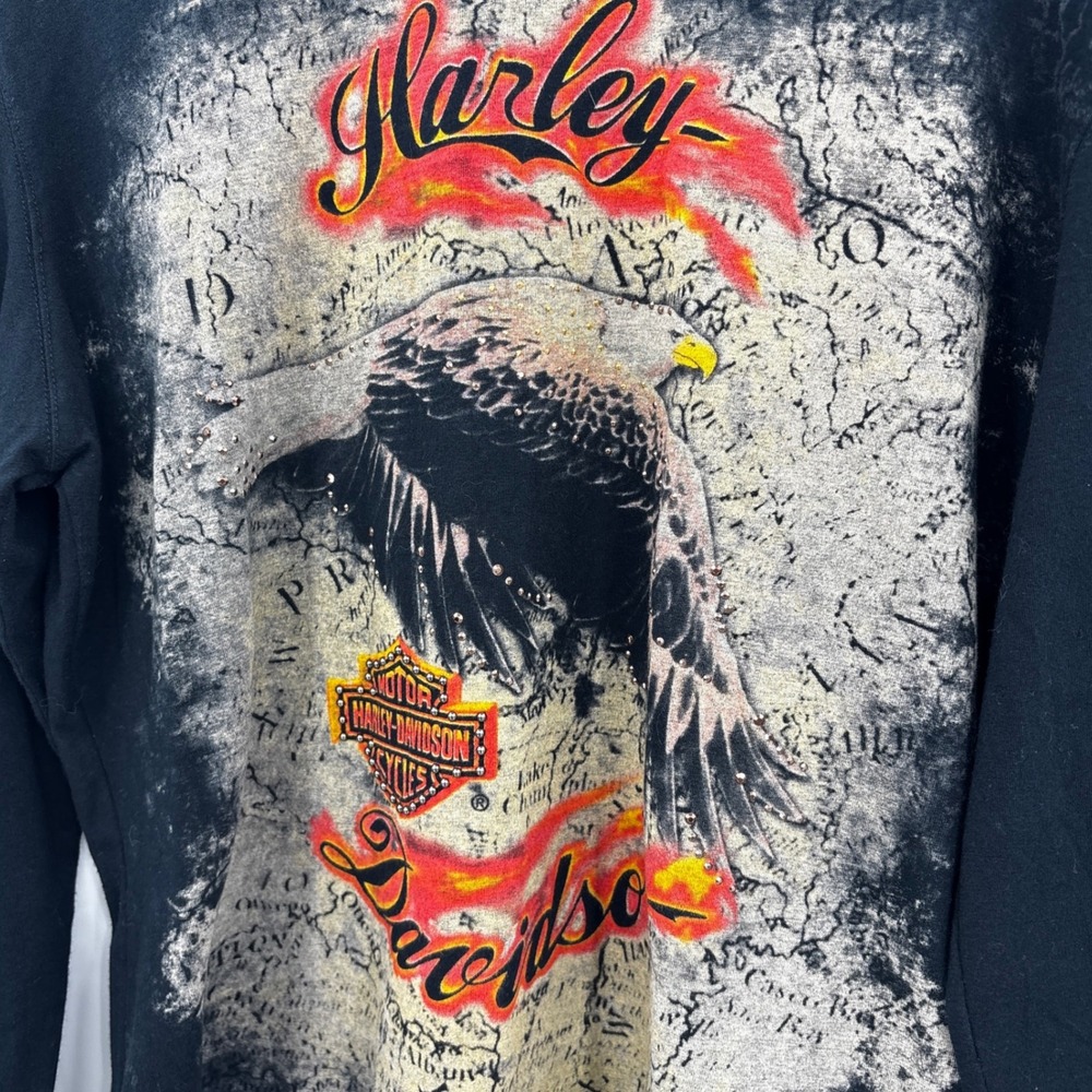 Harley Davidson Womens Long Sleeve Graphic T Shirt Eagle Map Print Black XL - Picture 3 of 7